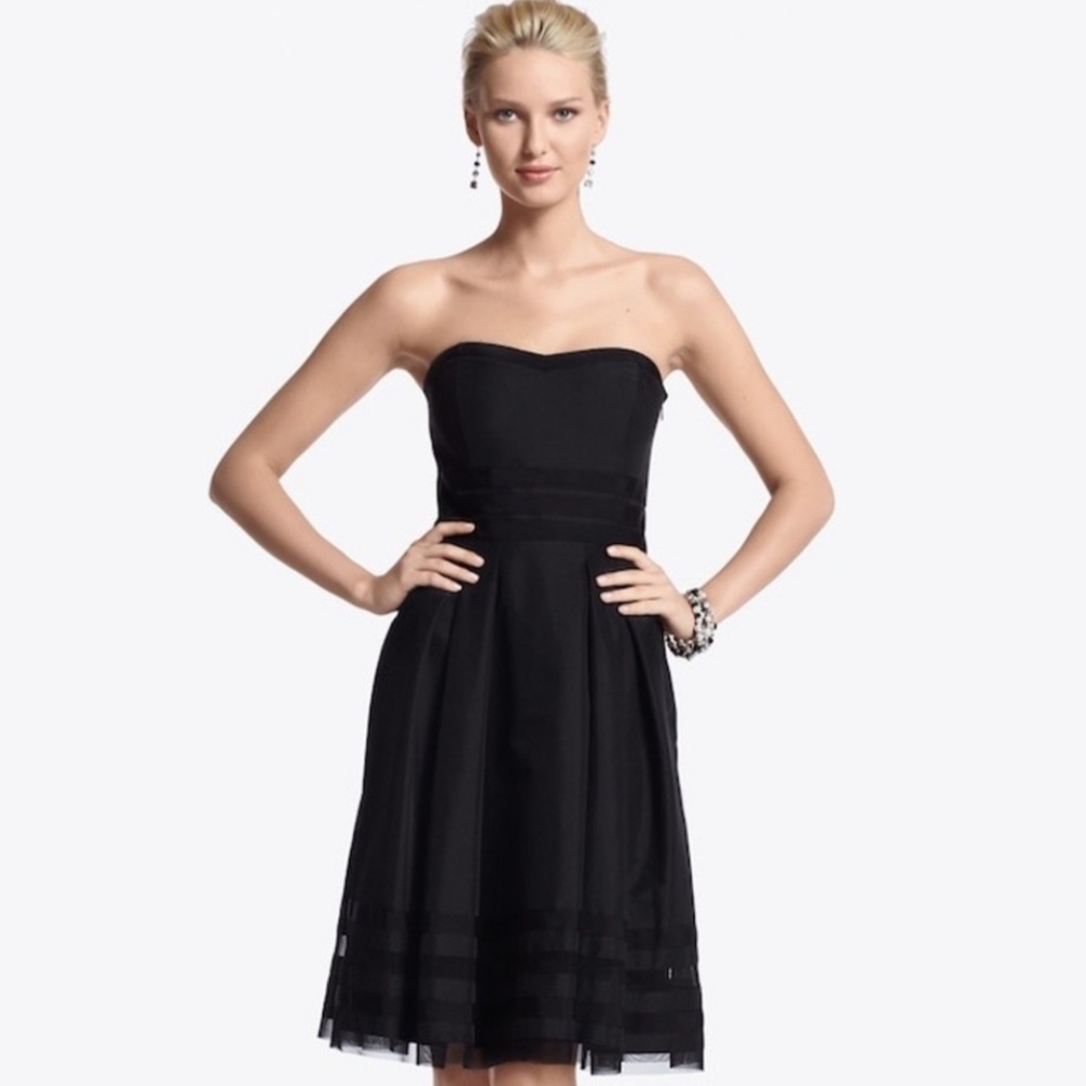 White House Black Market Elegant Black Strapless Cocktail Dress, Size 6